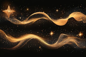 Poster - Elegant golden stars and flowing waves create a magical cosmic atmosphere in a dark backdrop