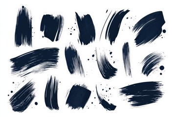 Poster - Various brush strokes in dark blue on a white background create a striking artistic display