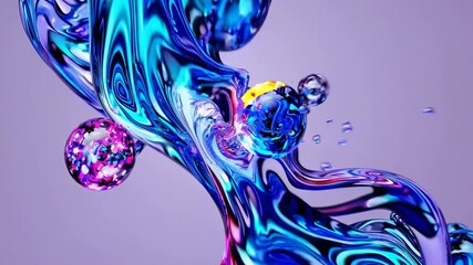Poster - abstract waves of electric blues, pinks, and yellows flowing across a soft lavender background, spri