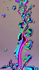 Poster - Cascading, liquid neon shapes gliding over a soft lilac foundation, pearlescent water drops drifting in the gentle flow.