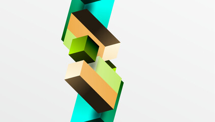 Poster - Sleek abstract design featuring isometric 3D blocks in a clean, modern composition. Perfect for tech-inspired themes, with vibrant colors and geometric precision