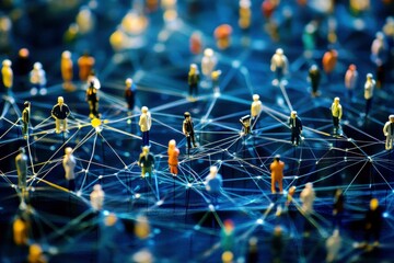 Poster - Detailed Visualization of Interconnected People in a Digital Network, Representing Social Connections and Relationships in a Modern World