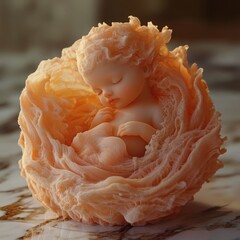 Poster - Ultradetailed 3D image of a fetus in a cozy sleeping pose inside a mothers belly captured in warm lighting and pink hues evoking feelings of serenity and the miracle of life