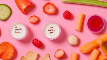 Aufkleber - Vibrant Dye-Free Snack Display Healthy Fruit and Veggie Platter on Bold Pink - Family-Friendly Content and Sustainable Food Promotion