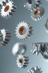 Poster - Industrial Chic Engineering Metallic Gear Assemblies in Motion - Precision Equipment Content and Enhanced Manufacturing Workflow Efficiency for Engineering Innovation