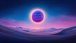 © Phatharaporn - Purple and pink landscape with a large glowing circle in the night sky. Pixel art style, serene and mystical atmosphere. Waves of hills and starry background.