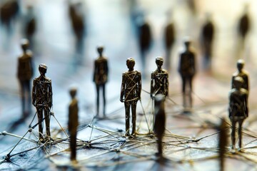 Poster - Abstract representation of human connections, social networks, and relationships with stylized figures and connecting lines in a blurred background