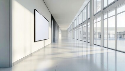 Poster - Modern spacious hallway with large windows and clean architectural design brightening interior with natural light and minimalist elements
