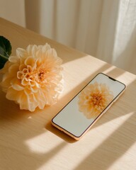 Poster - Macro Mobile Artistry Smartphone Captures Floral Textures in Sunlit Scene - Digital Creativity for Marketing and Design Innovation