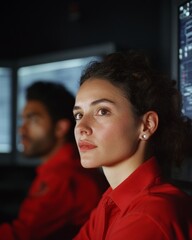 Aufkleber - Chrome Retro-futuristic Urban Emergency Dispatch Mixed Team Manages Sophisticated Metallic Interface for Night Shift Crisis Management with Millennium Aesthetic