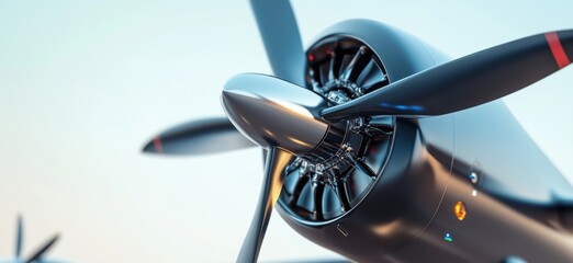Poster - Propeller Engine Close-Up, Detailed View of Aircraft Propeller and Engine Components, Sleek Design, Modern Aviation Technology, copy space for text