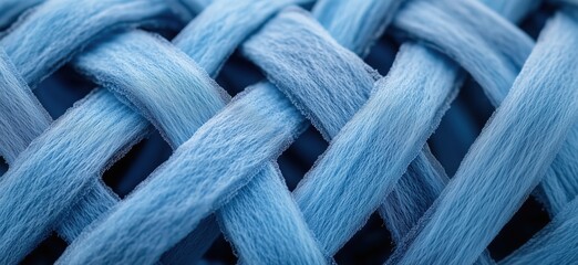 Poster - Intricate Blue Woven Texture, Close-Up of Interlaced Fibers, Soft and Smooth Finish, Detailed Macro Photography, copy space for text