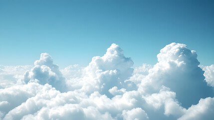 Poster - A serene view of fluffy white clouds against a clear blue sky, creating a tranquil and uplifting atmosphere