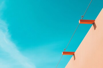 Aufkleber - Vibrant Urban Architecture Bold Geometric Rooftop Silhouette with Orange Accents and Steel Cable - Innovative Construction Design and Modern Urban Aesthetic