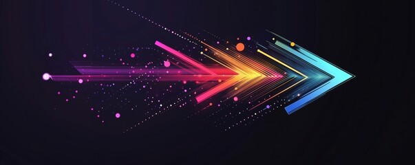 Poster - Dynamic Colorful Arrows with Motion Effects and Particles on Dark Background, copy space for text