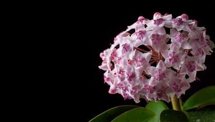 Wall Mural - close up of Hoya flower, black background, copy space