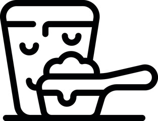Poster - Laundry detergent in measuring scoop and container, simple black and white line drawing representing cleanliness and household chores