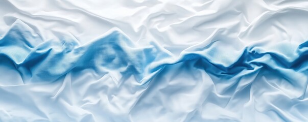 Poster - Wrinkled fabric texture with blue and white waves creating a soft, flowing appearance, ideal for backgrounds and textile design, copy space for text