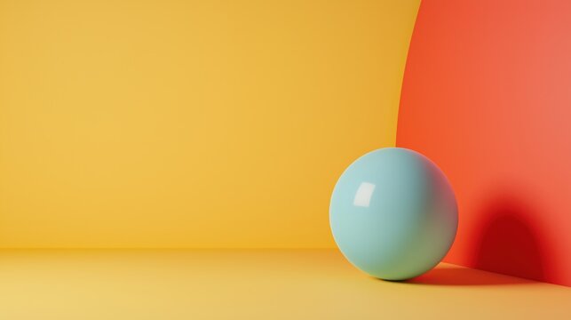 Pastel Blue Sphere on Yellow and Orange Background