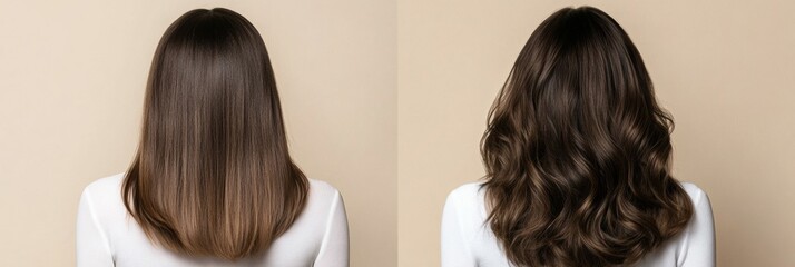 Poster - Comparison of hair transformation showing thin hair on left and thick, voluminous hair on right. Generative AI