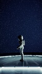 Poster - A confident young astronaut-in-training standing in a futuristic briefing room, suited up in a sleek white jumpsuit, poring over star charts and mission plans.