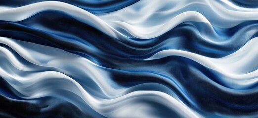 Poster - Abstract waves in blue and white colors, flowing textures creating a sense of movement and depth, digital art representation of fluid dynamics, copy space for text
