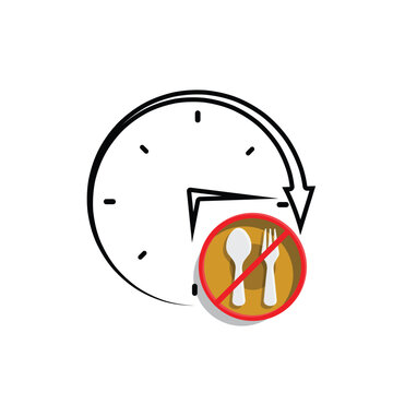 Ramadan icon. no eating clock vector on white background. not eating or drinking. event, fasting time, time, fasting. Mixed design style