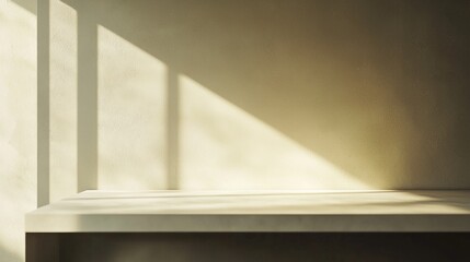 Poster - Soft sunlight streams through the window, creating gentle patterns on the warm beige shelf. The tranquil atmosphere enhances the simplicity of the minimalist design