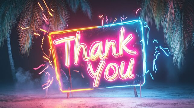 Thank You text font with neon light. Animation of a thank you neon sign. Animation Thank you for watching colorful neon sign glowing on black background