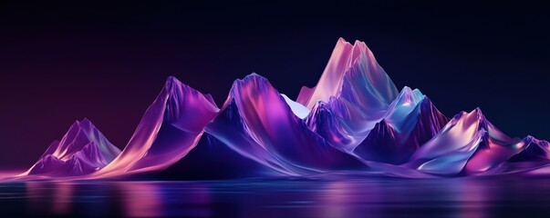Poster - Abstract mountain landscape with vibrant colors and smooth textures, showcasing peaks and reflections in water, copy space for text