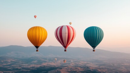 Surreal Hot Air Balloon Festival at Sunrise with Vibrant Balloons Floating over Serene Landscape  Captivating and Dreamlike Scene of Colorful Balloons Soaring in the Hazy Misty Morning Sky