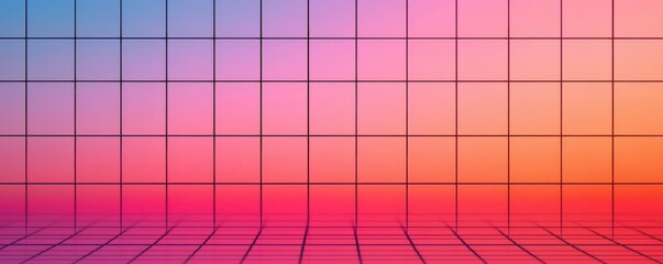 Poster - A vibrant gradient background with a grid pattern, transitioning from blue to pink, creating a modern and sleek visual effect.