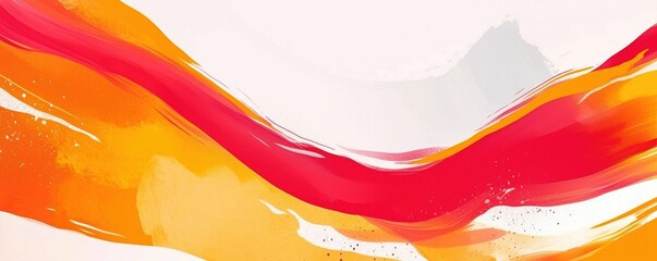 Poster - Vibrant Abstract Waves in Red, Orange, Yellow, and White with Fluid Brush Strokes and Textured Patterns, copy space for text
