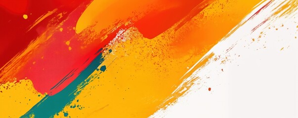 Poster - Vibrant Abstract Art with Bold Brush Strokes in Red, Orange, Yellow, and Teal Colors, copy space for text
