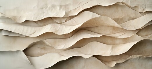 Poster - Textured layers of beige and cream waves creating a soft, organic appearance resembling natural formations or abstract art, copy space for text