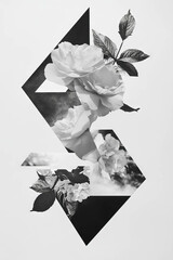 Poster - Minimalist collage merges geometric shapes and floral elements in dynamic composition