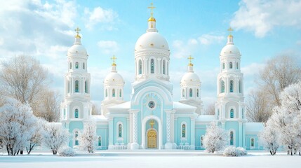 Wall Mural - Winter church snow landscape serene background