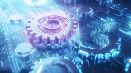 Poster - Futuristic gear amidst glowing circuit board technology