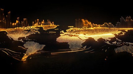 Poster - Golden digital world map with data visualization effects