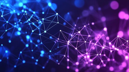 Poster - A futuristic presentation design in 3D features a digital technology background adorned with network connection dots and lines