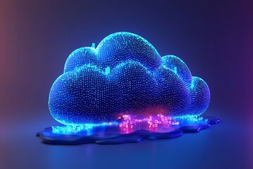 Poster - Cloud computing and AI technology concept on a dark blue background. 3D Rendering