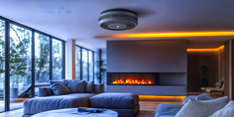 Poster - smart home smoke detector integrated with wi-fi in modern living room for enhanced safety and connec