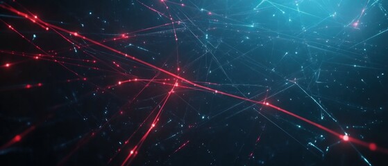 Poster - Abstract digital network with vibrant red and blue lines