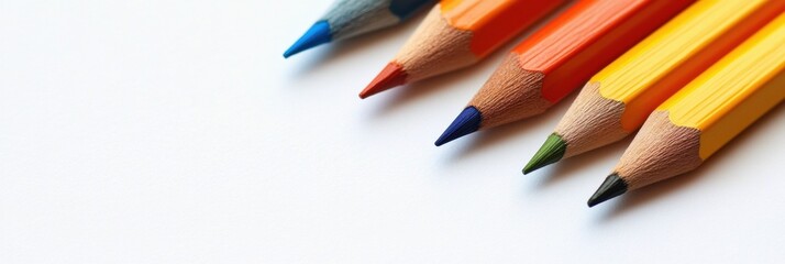 Poster - Colorful pencils arranged neatly for creative projects and artistic expression in a blank space. Generative AI