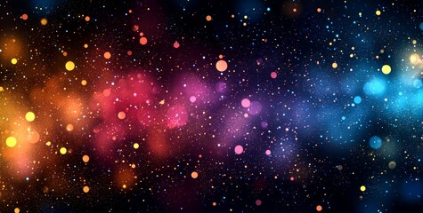 Poster - A lively rainbow of orange, blue, teal, and white, forming a psychedelic, grainy gradient wave on a black background, perfect for a music cover or dance party poster design. This retro style features