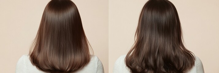 Poster - Transformation from thin to thick hair displayed in a clear before and after comparison showcasing healthy hair growth. Generative AI