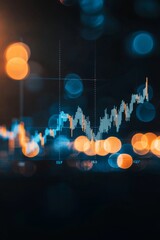 Poster - Growing business data chart, a 3D illustration enhanced with bokeh lights