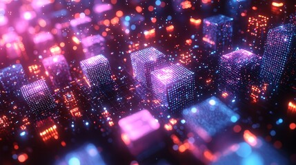 Poster - purple square background. design features bright squares with backlit colors in animation, each high