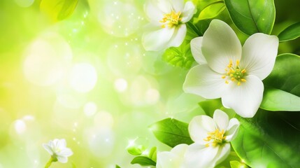 Fototapete - Beautiful blossoms with lush green leaves create a serene and calming atmosphere suitable for creative text content. Generative AI