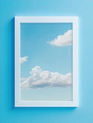 Aufkleber - Framed artwork depicting a clear blue sky with fluffy clouds against a light blue background. Generative AI